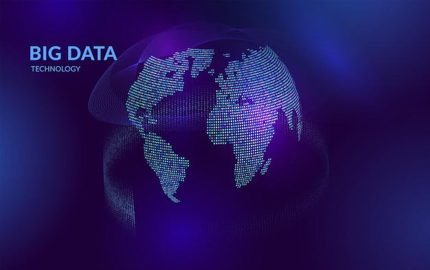 Abstract Big Data Analytics Background Flow of Digital Particles Information Network and Science Visualization World Map Technology and Data Processing Concept