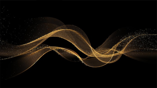 Abstract Gold Waves élément De Conception De Lignes Mobiles Dorées Brillantes Avec Des Paillettes Pour Carte De Voeux