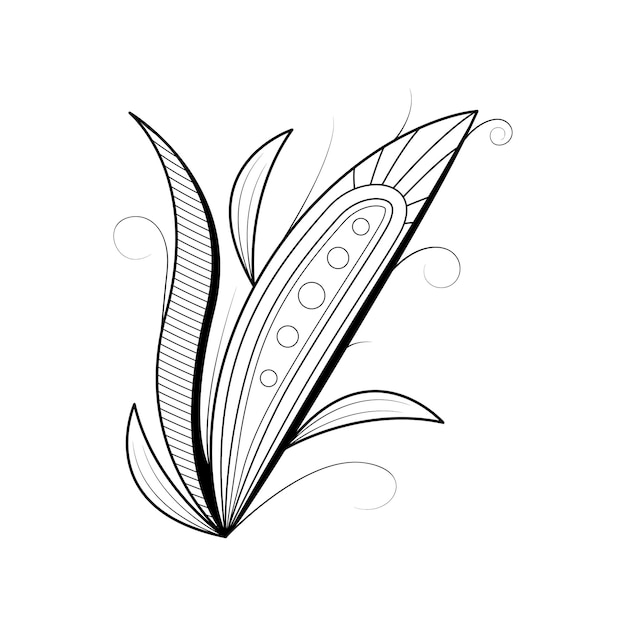 Abstract Hand Drawn Flower Plant Botanic Floral Nature Bloom Doodle Concept Vector Design Outline