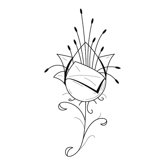Abstract Hand Drawn Flower Plant Botanic Floral Nature Bloom Doodle Concept Vector Design Outline