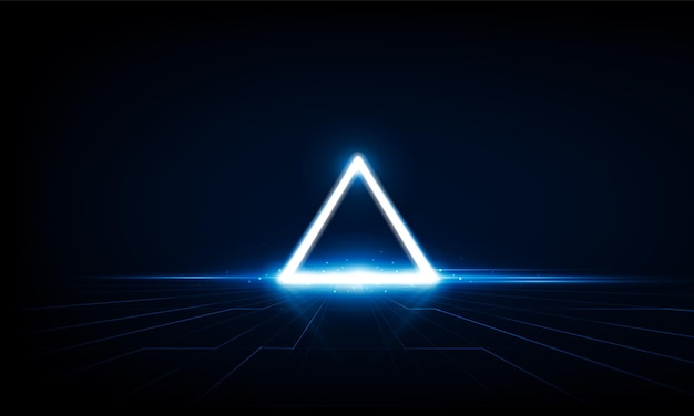 Abstract Key Door open Light out technology et avec des triangles de néon Concept de communication Hitech innovation background vector design