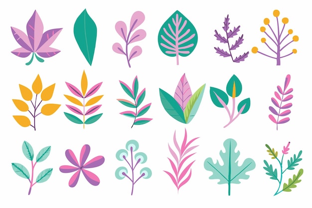 Abstraction de feuilles de boho et de formes organiques végétales illustration plate sur fond blanc