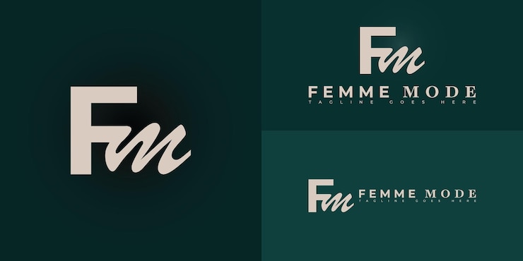 Vecteur abstraction de la lettre initiale fm ou mf en couleur or isolée sur plusieurs couleurs de fond