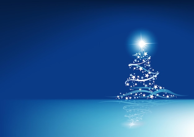 Abstraction De Noël Bleu Avec Arbre De Noël étoilé - Illustration De Fond Coloré, Vecteur