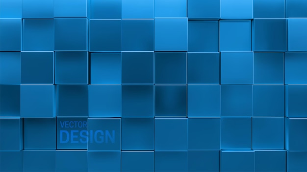 Abstrait 3d minimal avec des formes carrées aléatoires de mosaïque bleue