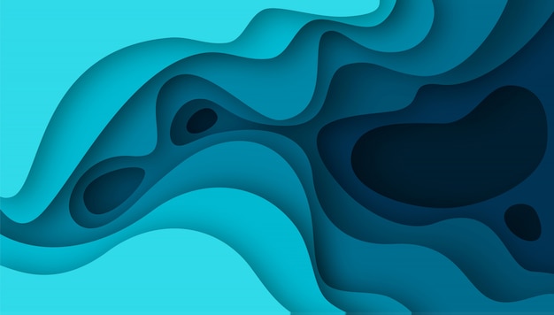 Abstrait 3D vague bleue avec du papier coupe des formes