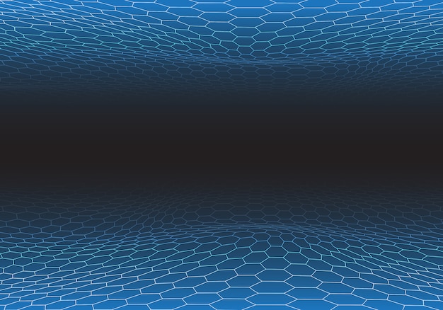 Abstrait bleu hexagone mesh wave sur la technologie noire.