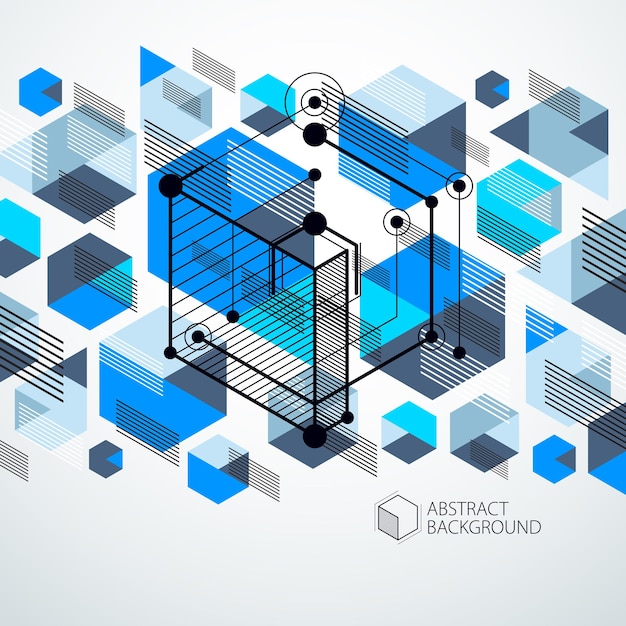 Abstrait Bleu Vecteur Géométrique Avec Des Cubes Et D'autres éléments. Composition De Cubes, Hexagones, Carrés, Rectangles Et éléments Abstraits. Arrière-plan Parfait Pour Vos Projets De Conception.