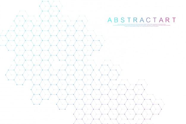 Abstrait De Boîtes Hexagonales. Structure Moléculaire Avec Des Lignes Et Des Points Hexagones. Conception De Modèle Médical. Concept Scientifique Et Technologique.