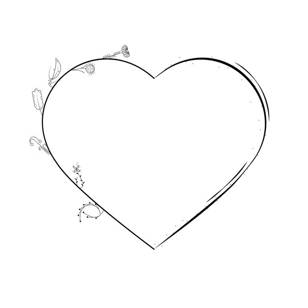Vecteur abstrait cadre dessiné à la main cœur avec des plantes doodle 14 février concept de vacances conception vectorielle