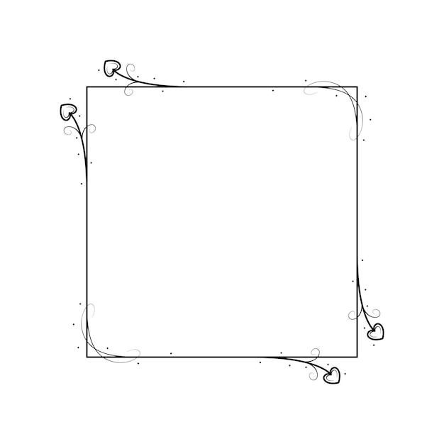 Vecteur abstrait carré de ligne simple noir avec feuilles de feuilles cadre fleurs doodle contour élément vecteur