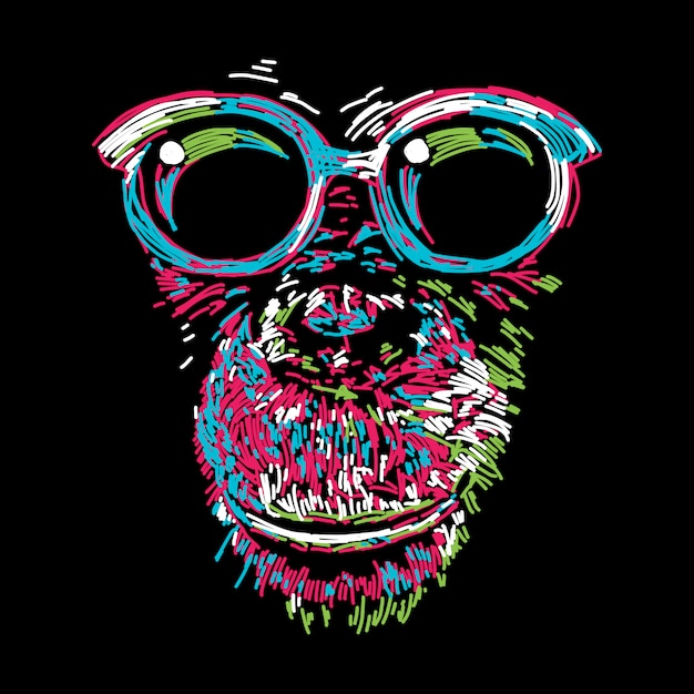 Abstrait chimpanzé coloré avec des lunettes