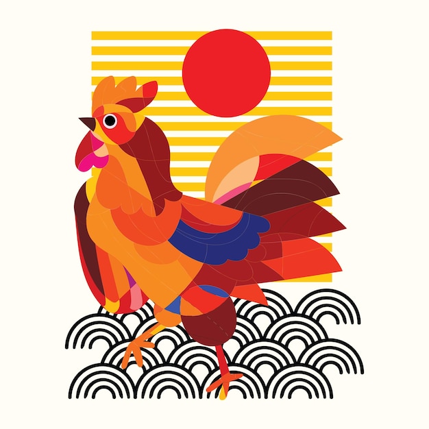 Abstrait coloré géométrique et formes coq poulet caractère illustration vectorielle