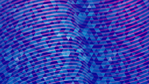 Abstrait Composé De Petits Triangles Bleus Et De Lignes Courbes Violettes