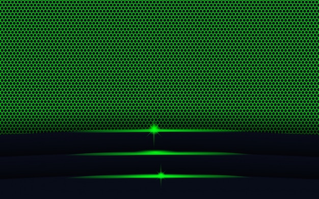 Vecteur abstrait foncé avec une ligne verte hexagonale