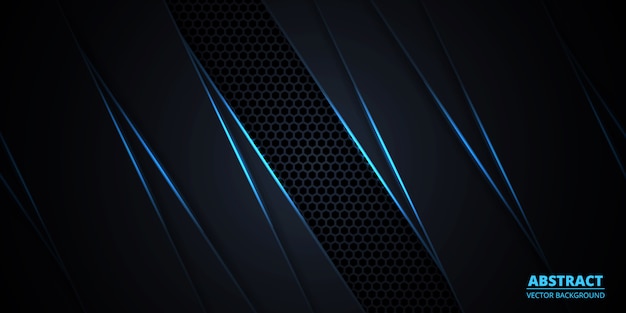 Abstrait fond sombre avec des lignes lumineuses bleues et des reflets.