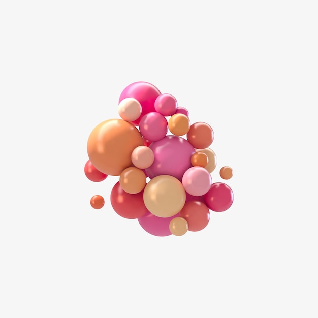 Abstrait futuriste avec des sphères 3d colorées, des bulles brillantes, des boules.