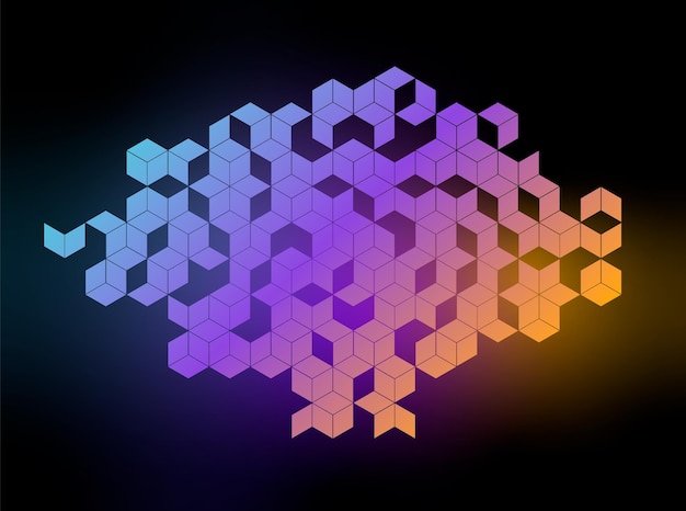 Abstrait hexagone couleur néon avec effet de lumière