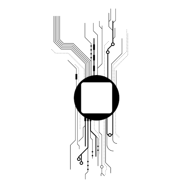Abstrait ligne simple noire CPU technologie informatique Doodle contour élément vecteur style de conception