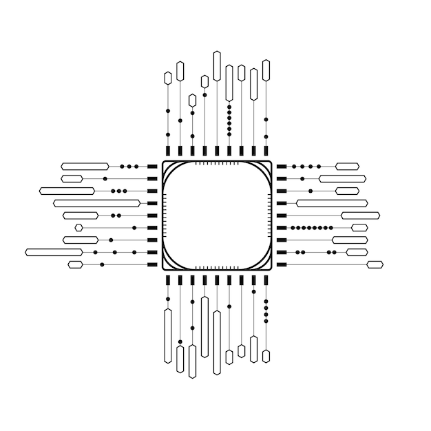 Abstrait ligne simple noire CPU technologie informatique Doodle contour élément vecteur style de conception