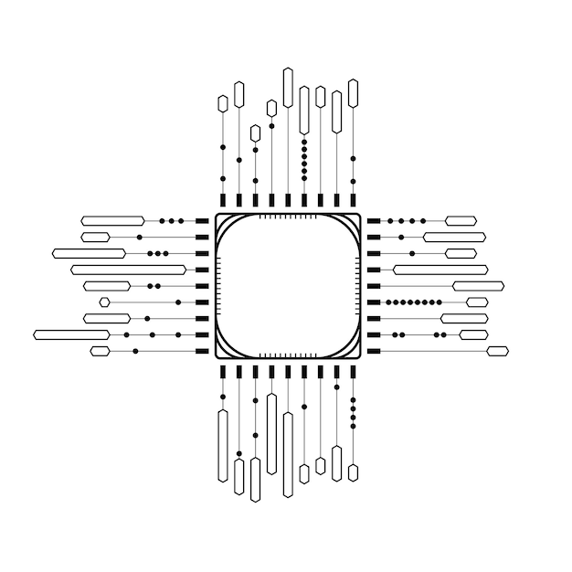 Abstrait Ligne Simple Noire Cpu Technologie Informatique Doodle Contour élément Vecteur Style De Conception