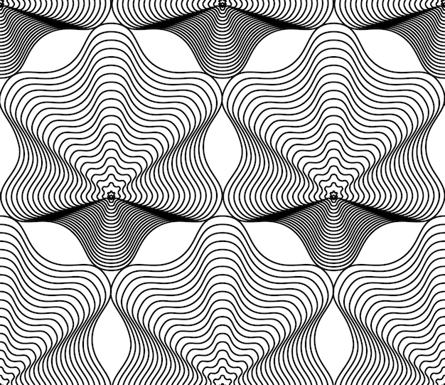 Vecteur abstrait monochrome orné de vecteur avec des lignes noires. motif graphique décoratif symétrique, illustration géométrique.