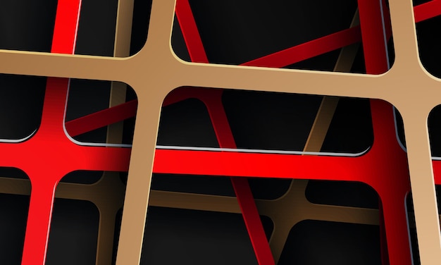 Vecteur abstrait noir avec ligne 3d marron et rouge