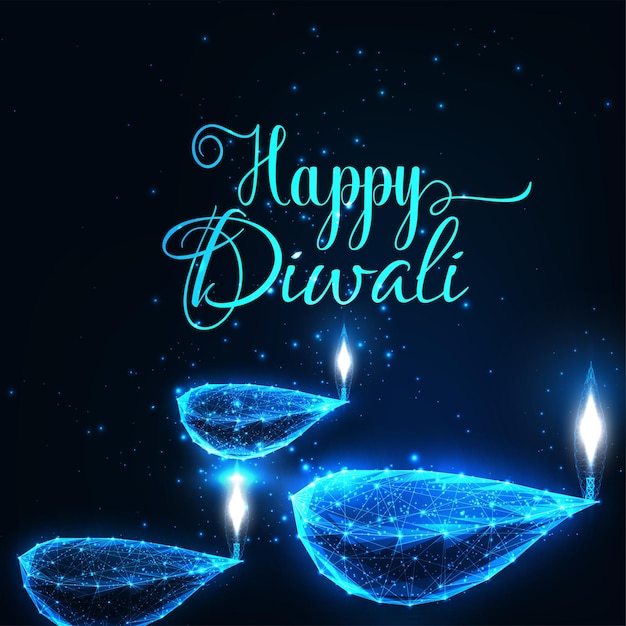 Vecteur abstrait numérique joyeux diwali vacances carte de voeux wigh lampes diya brûlantes