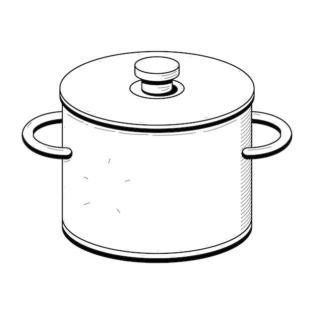 Vecteur abstrait des objets de cuisine dessinés à la main casserole avec couvercle doodle concept vector design outline style