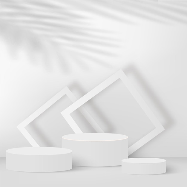 Abstrait avec podiums 3d géométriques de couleur blanche. Illustration vectorielle