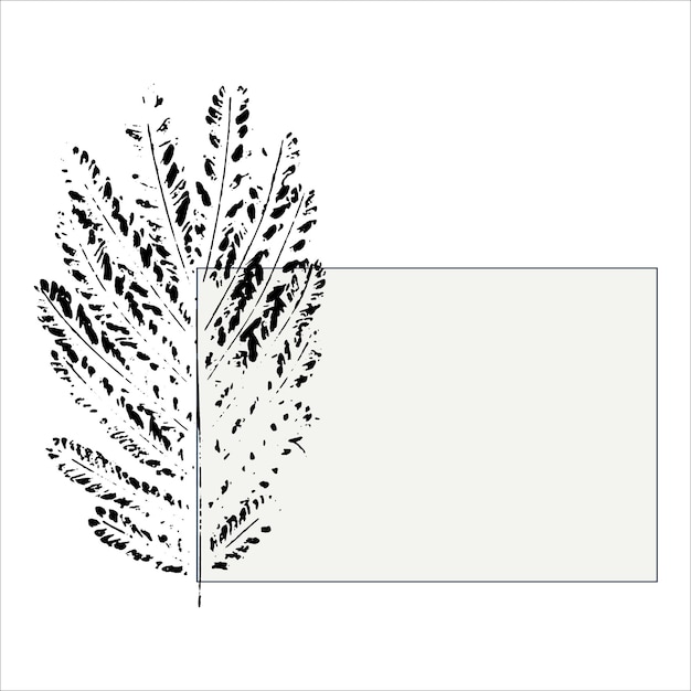 Abstrait rectangle gris avec cadre noir pour le texte avec des feuilles de branche abstraites d'encre noire