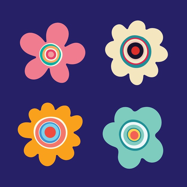 Abstrait Set de fleurs rétro vintage vecteur d'illustration plat