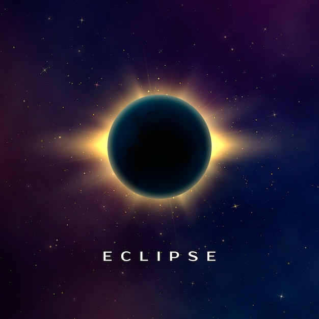 Abstrait Sombre Avec Une éclipse Solaire. Eclipse Totale Du Soleil. Illustration Réaliste