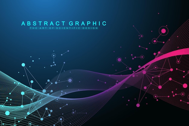 Abstrait de la technologie avec des lignes et des points connectés réseau de visualisation de données volumineuses et conn ...