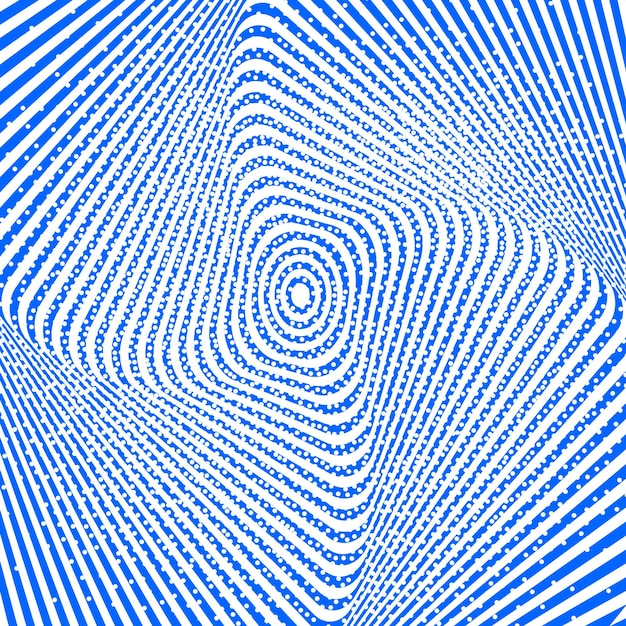 Abstrait torsadé Illusion d'optique de surface déformée Bandes bleues torsadées avec des points blancs Illustration vectorielle