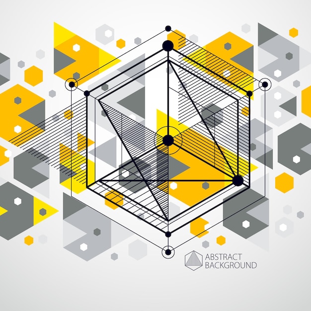 Vecteur abstrait vecteur géométrique jaune avec des cubes et d'autres éléments. composition de cubes, hexagones, carrés, rectangles et éléments abstraits. arrière-plan parfait pour vos projets de conception.