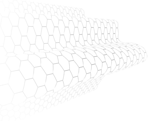 Abstrait vectoriel de technologie avec maille hexagonale, abstraction 3D de la nanotechnologie et de la science, électronique et style numérique, perspective dimensionnelle du filet métallique.