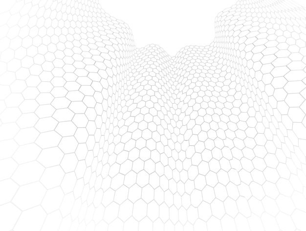 Abstrait vectoriel de technologie avec maille hexagonale, abstraction 3D de la nanotechnologie et de la science, électronique et style numérique, perspective dimensionnelle du filet métallique.