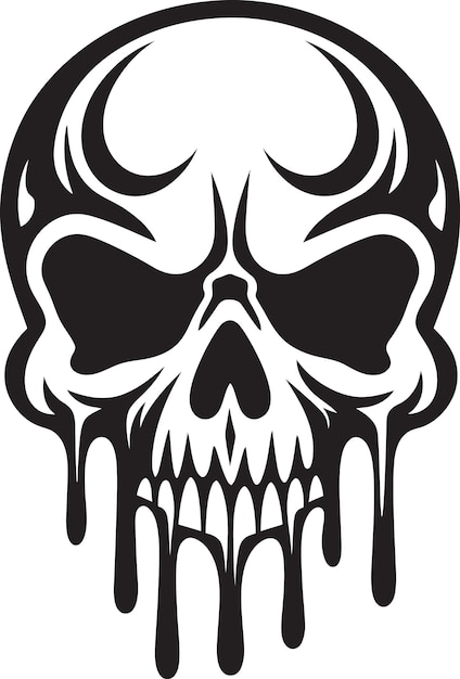 Vecteur abyssal amalgam black slime logo avec crâne goutte à goutte obsidienne ooze vector slime avec crâne en fusion