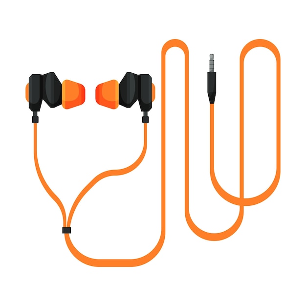 Vecteur accessoire pour écouteurs à fil orange pour l'écoute de musique ou le jeu illustration vectorielle