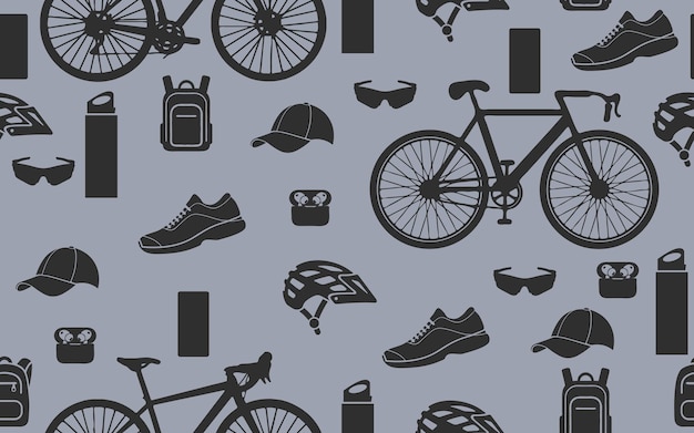 Vecteur accessoires de cyclisme à motifs créatifs sans couture motifs vectoriels répétables texture d'arrière-plan