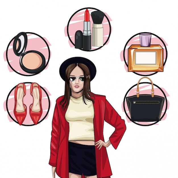 Vecteur accessoires de mode pour femme et maquillage