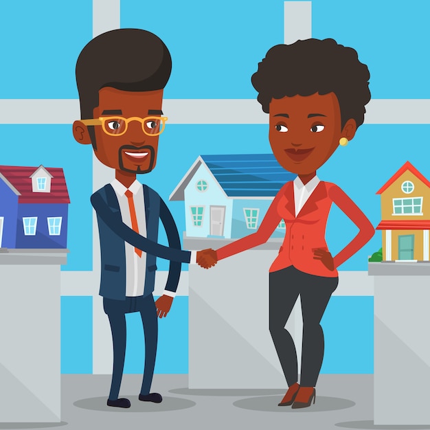 Vecteur accord entre l'agent immobilier et l'acheteur.