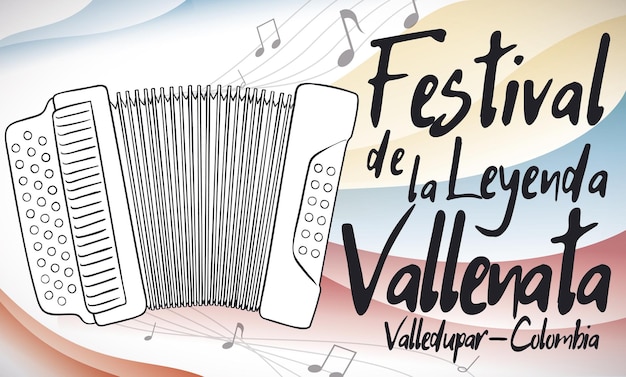 Vecteur un accordéon jouant une belle mélodie aux couleurs colombiennes pour le festival traditionnel de la légende de vallenato