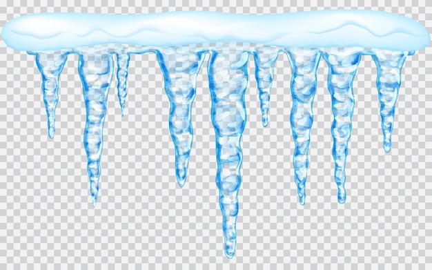 Accrocher Des Glaçons Translucides Avec De La Neige Dans Des Couleurs Bleu Clair Sur Fond Transparent