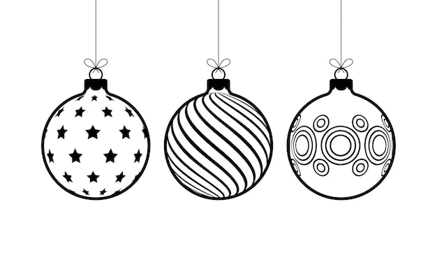 Accrocher La Ligne D'icône De Boules De Noël Icône De Boule De Noël Dans Le Style De Contour Isolé Sur Fond Blanc Illustration Vectorielle De Nouvel An Symbole