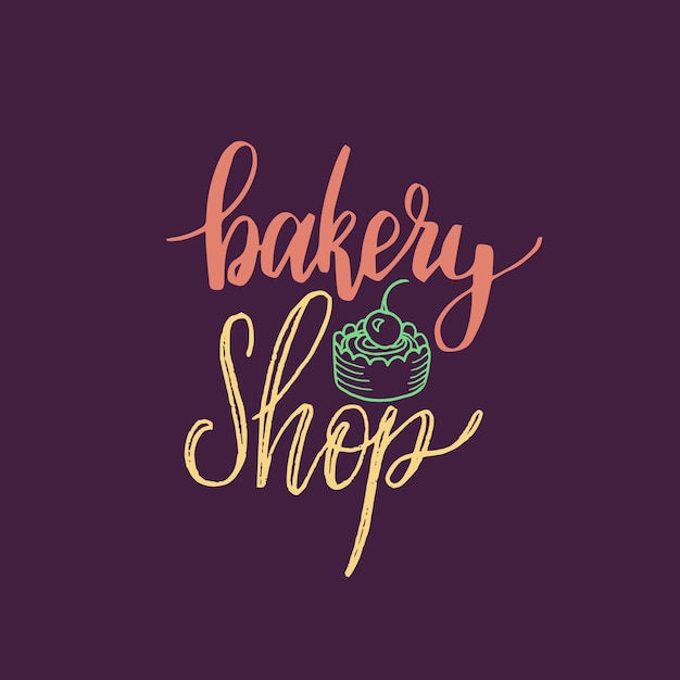 Accueil Boulangerie Vecteur Lettrage Logotype Badge Calligraphie Avec Cookie Illustration Sur Fond Noir Pour Impressions Cartes Affiches Produits Emballage Branding