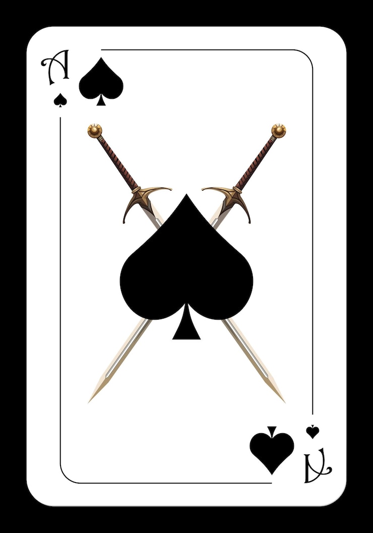 Vecteur ace de pique dessin de carte de jeu original avec deux épées croisées
