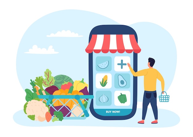 Achats en ligne d'aliments biologiques de la ferme sur smartphone