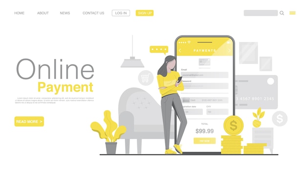 Achats en ligne et paiement en ligne sur la page de destination de l'application mobile